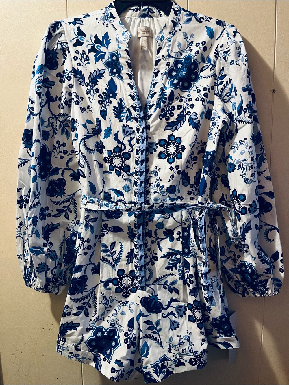 Adrianna Papell White & Blue Floral Romper